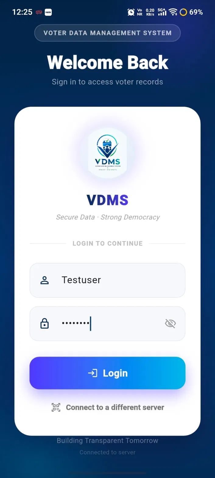 Login screen